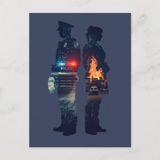 Police Officer and Nurse Couple Silhouette Briefkaart (Voorkant)