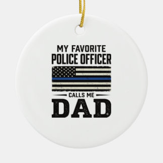 Police Officer Dad Vintage Flag Shirt Design_1 Keramisch Ornament