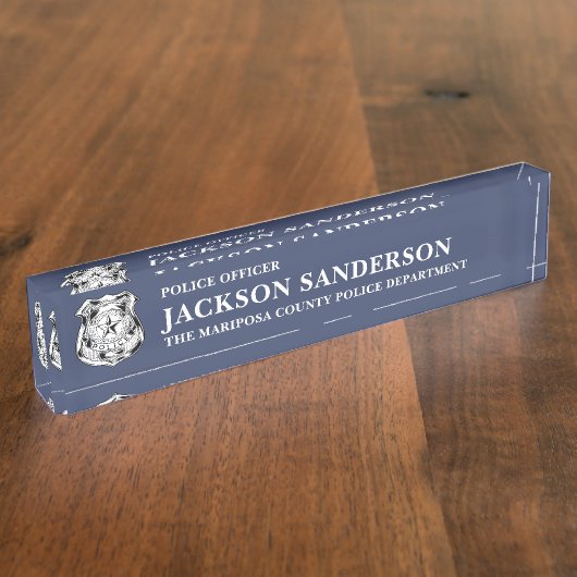 Police Officer Department Thin Blue Line Logo Naambordje (Zijkant)