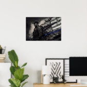 Police Officer Tribute Blue Line American Flag Art Poster (Thuiskantoor)