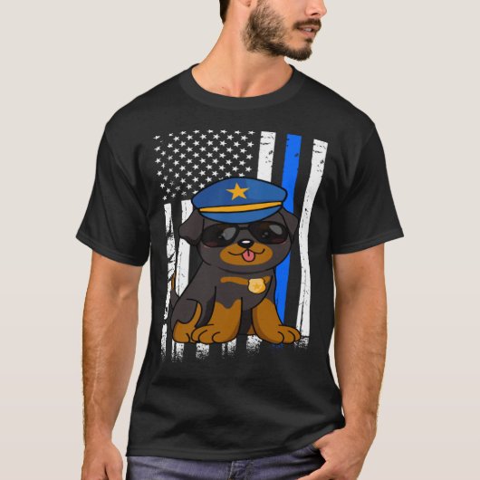 Police Rottweiler Dog Back the Blue Law Enforcemen T-shirt (Voorkant)