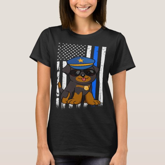 Police Rottweiler Dog Back the Blue Law Enforcemen T-shirt (Voorkant)
