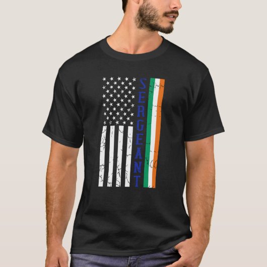 Police Sergeant Irish American USA Flag T-shirt (Voorkant)