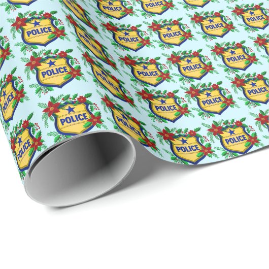 Police Shield with Poinsettia Christmas Cadeaupapier (Rol Hoek)
