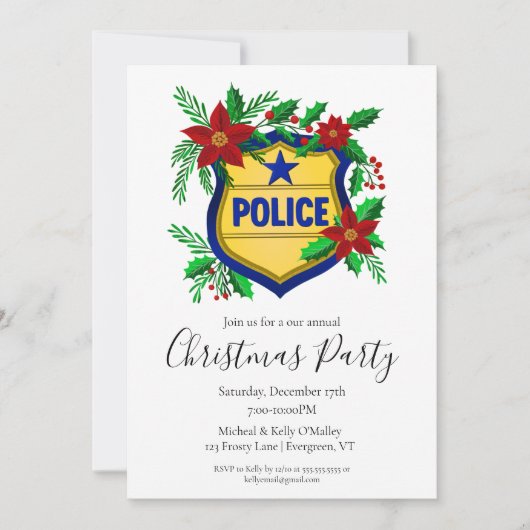 Police Shield with Poinsettia Merry Christmas  Kaart (Voorkant)