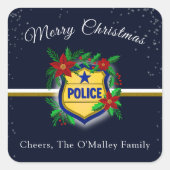 Police Shield With Poinsettias Merry Christmas  Vierkante Sticker (Voorkant)