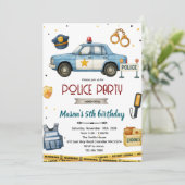 Police theme birthday party invitation kaart (Staand voorkant)