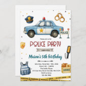 Police theme birthday party invitation kaart (Voorkant / Achterkant)