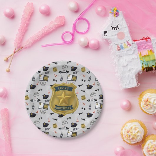 Police Themed Policeman Cop Birthday Papieren Bordje (Feest)