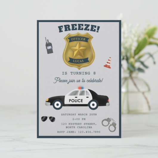 Police Themed Policeman Cop Birthday Party Kaart (Staand voorkant)
