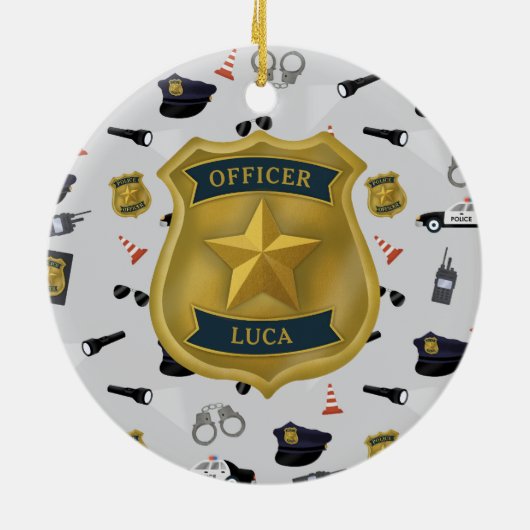 Police Themed Policeman Cop Officer Name Keramisch Ornament (Achterkant)