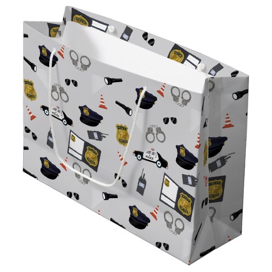 Police Themed Policeman Cop Pattern Groot Cadeauzakje (Voorkant Gekanteld)