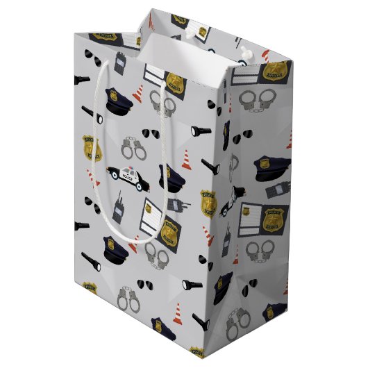 Police Themed Policeman Cop Pattern Medium Cadeauzakje (Achterkant Gekanteld)