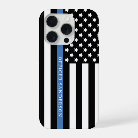 Police Thin Blue Line American Flag Officer Name iPhone Hoesje (Achterkant)