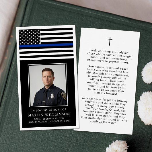 Police Thin Blue Line Flag Funeral Prayer Card Visitekaartje