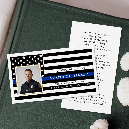 Police Thin Blue Line Photo Sympathy Prayer Card Visitekaartje