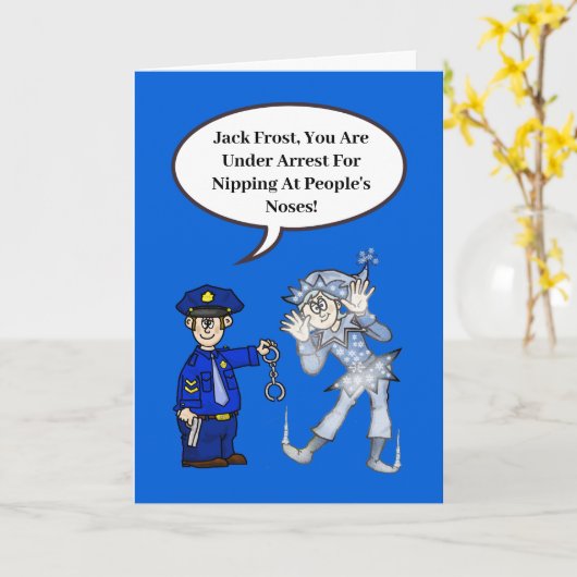 Policeman en Jack Frost Funny-kerstkaart Kaart (Gele Bloem)