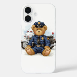 Policeman on Duty, Teddy and Motorcycle beroemd ge iPhone 16 Hoesje