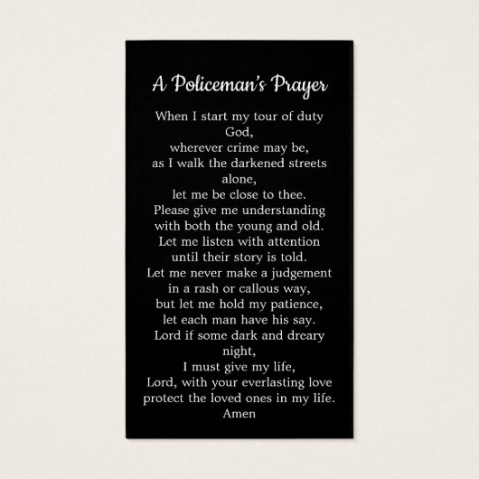 Policeman Prayer Herdenking Memorial Funeral Kaart (Achterkant)