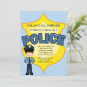 Policeman Rescue Heroes Birthday Uitnodiging (Staand voorkant)