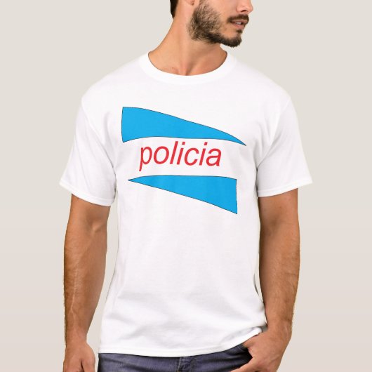 POLICIA met blauwe wiggen shirt (Voorkant)