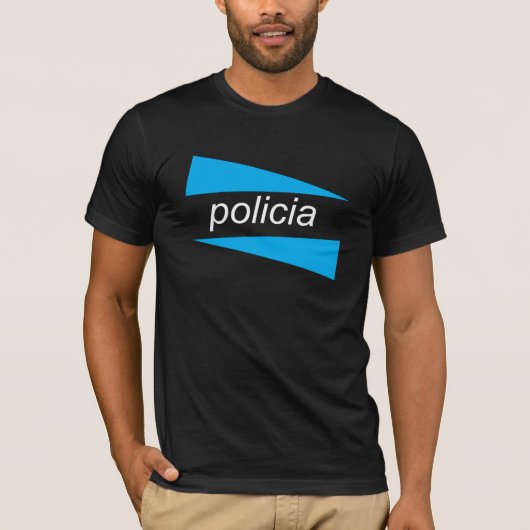POLICIA met blauwe wiggen shirt (Voorkant)