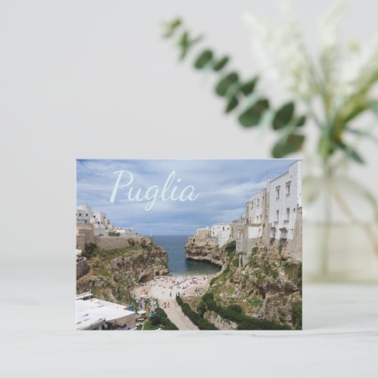 Polignano a Mare City strand, Puglia text briefkaa Briefkaart (Staand voorkant)