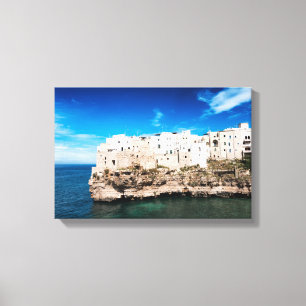 Polignano a Mare-huizen op een klif in Puglia Canvas Afdruk