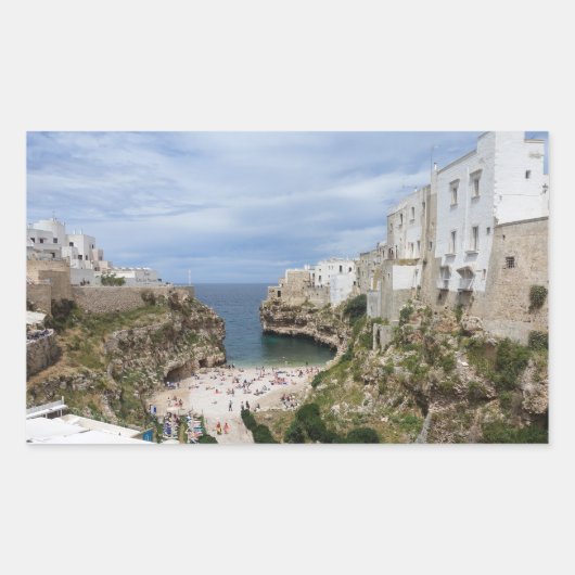 Polignano a Mare stadsstrand rechthoekige sticker (Voorkant)