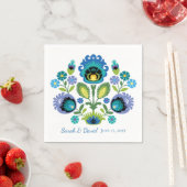 Polish Folk Flowers Blauw Blauwgroen Bruiloft Serv Servet (Insitu)