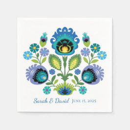 Polish Folk Flowers Blauw Blauwgroen Bruiloft Serv Servet