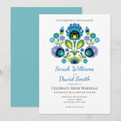 Polish Folk Flowers Blauw Blauwgroen bruiloft uitn Kaart (Voorkant / Achterkant)