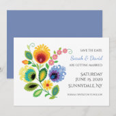 Polish Folk Flowers Yellow Save the Date Kaart (Voorkant / Achterkant)