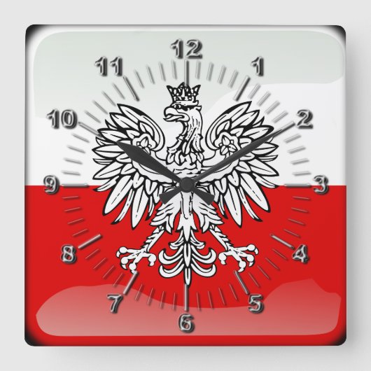 Polish glossy flag vierkante klok (Voorkant)