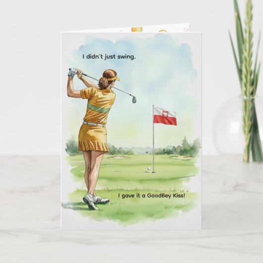 Polish Golfer Birthday Card, Retro Lady, Poland Kaart (Voorkant)