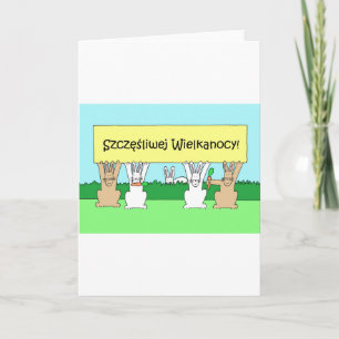 Polish Happy Easter Cartoon Bunnies Feestdagen Kaart