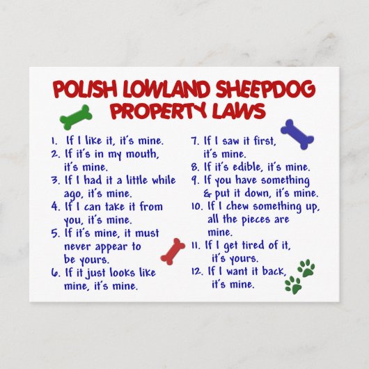 POLISH LOWLAND SHEEPDOG Property Laws 2 Briefkaart (Voorkant)