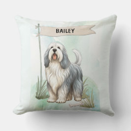 Polish Lowland Sheepdog Watercolor Personalize Dog Kussen