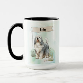 Polish Lowland Sheepdog Watercolor Personalize Dog Mok