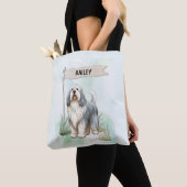Polish Lowland Sheepdog Watercolor Personalize Dog Tote Bag (Dichtbij)