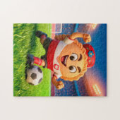Polish pierogi soccer player on bright stadium fie legpuzzel (Horizontaal)