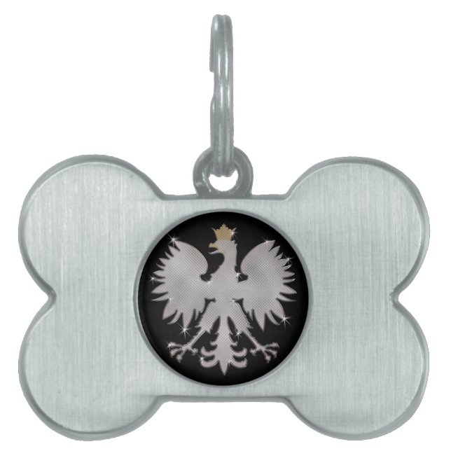 Polish White Eagle Bling Dog Bone Label Huisdieren Naamplaatje (voorkant)