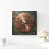 polished copper on weathered base vierkante klok (Huis)