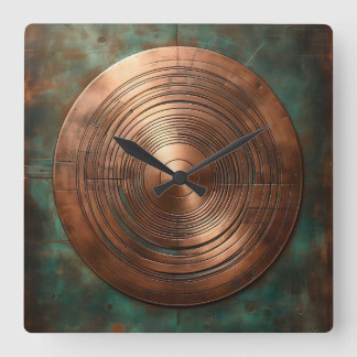 polished copper on weathered base vierkante klok