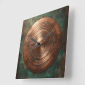 polished copper on weathered base vierkante klok (Hoek)