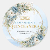 Polished Dusty Blue Gold Greenery 15th Birthday   Ronde Sticker (Voorkant)