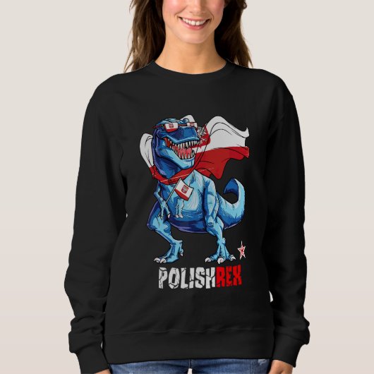 Polishrex Trots Polen Vlag Pret Saurus Dinosaur Trui (Voorkant)