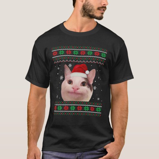 Polite Cat Meme Santa Hat Ugly kerstSweater P T-shirt (Voorkant)