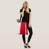 Polite Red Modern Verticale Banden Tote Bag (Op model)