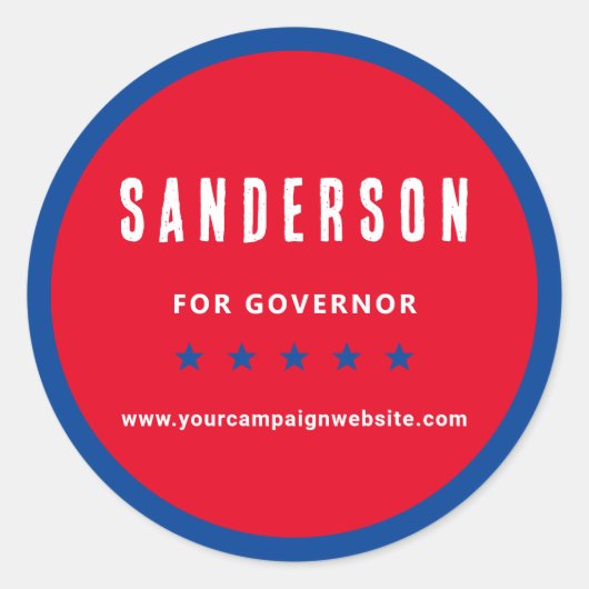 Political Election Campaign Name Red White Blue Ronde Sticker (Voorkant)